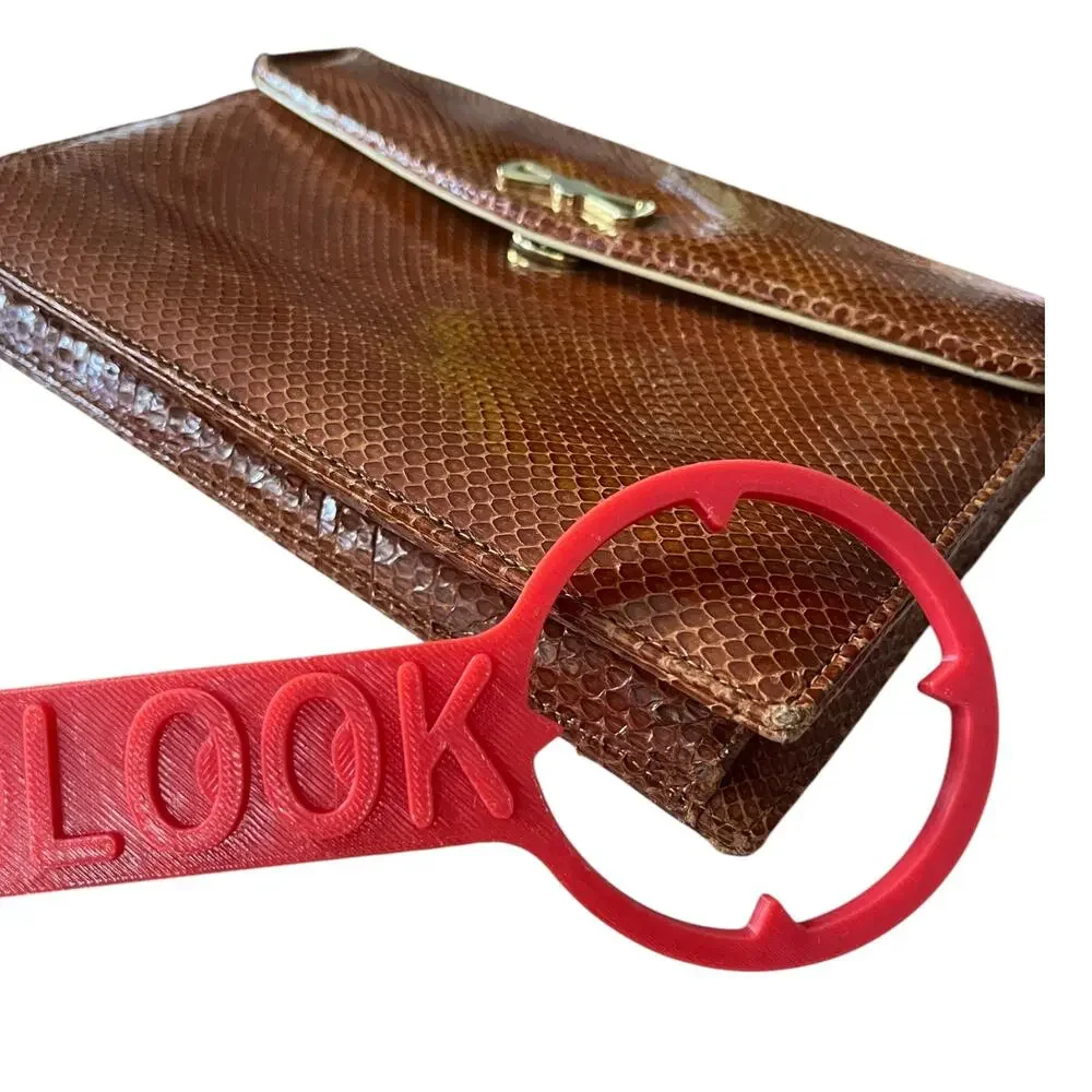 8 x 5 Vintage Genuine Snake Skin Tan Womens Clutch Handbag Almond Brown